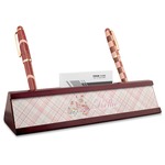 Modern Plaid & Floral Red Mahogany Nameplate with Business Card Holder (Personalized)