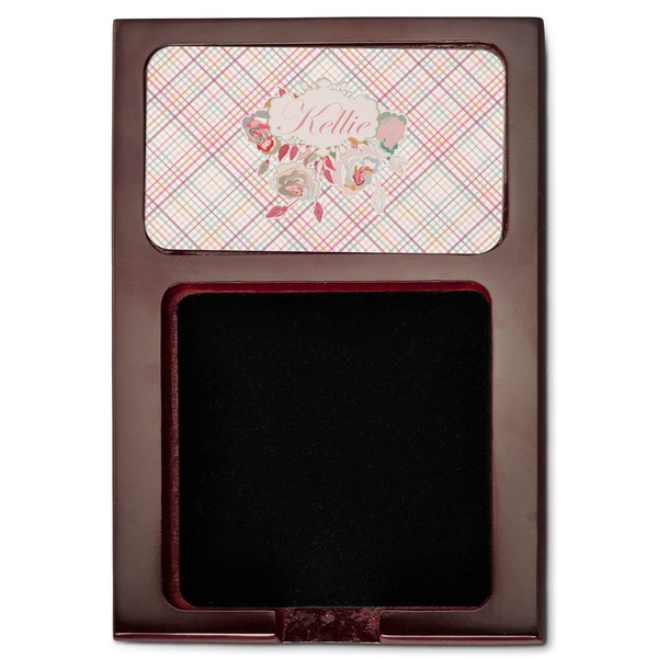 Modern Plaid & Floral Red Mahogany Sticky Note Holder - Flat