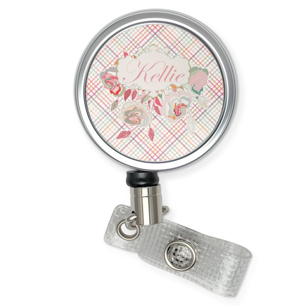 Custom Modern Plaid & Floral Retractable Badge Reel (Personalized)