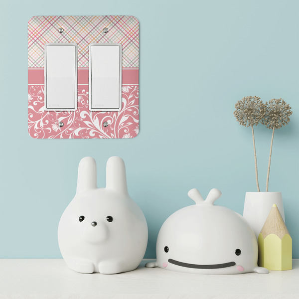Modern Plaid & Floral Rocker Light Switch Covers - Double - IN CONTEXT
