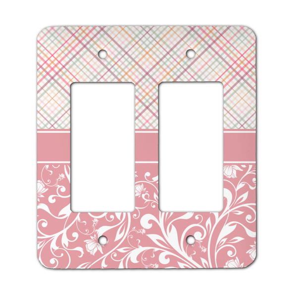 Custom Modern Plaid & Floral Rocker Style Light Switch Cover - Two Switch