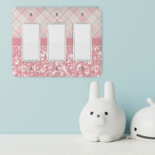 Modern Plaid & Floral Rocker Light Switch Covers - Triple - IN CONTEXT