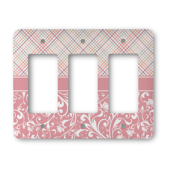 Custom Modern Plaid & Floral Rocker Style Light Switch Cover - Three Switch
