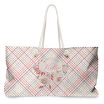 Modern Plaid & Floral Large Tote Bag with Rope Handles (Personalized)