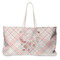 Modern Plaid & Floral Large Rope Tote Bag - Front View