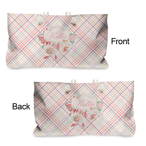 Modern Plaid & Floral Large Rope Tote - From & Back View