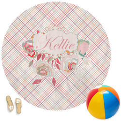 Modern Plaid & Floral Round Beach Towel (Personalized)