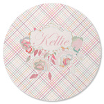 Modern Plaid & Floral Round Rubber Backed Coaster (Personalized)