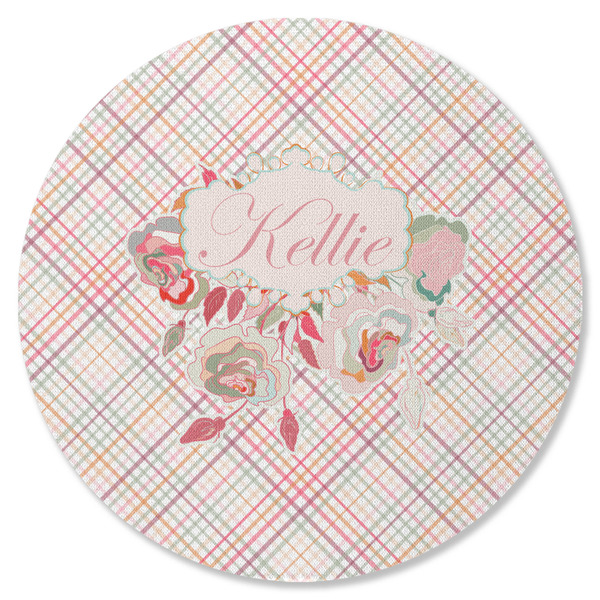 Modern Plaid & Floral Round Coaster Rubber Back - Single