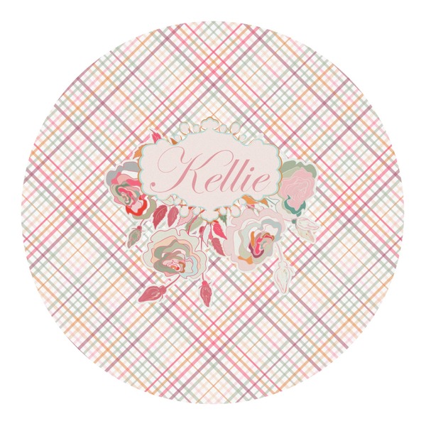 Custom Modern Plaid & Floral Round Decal (Personalized)
