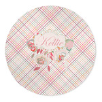Modern Plaid & Floral 5' Round Indoor Area Rug (Personalized)