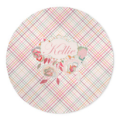 Modern Plaid & Floral 5' Round Indoor Area Rug (Personalized)