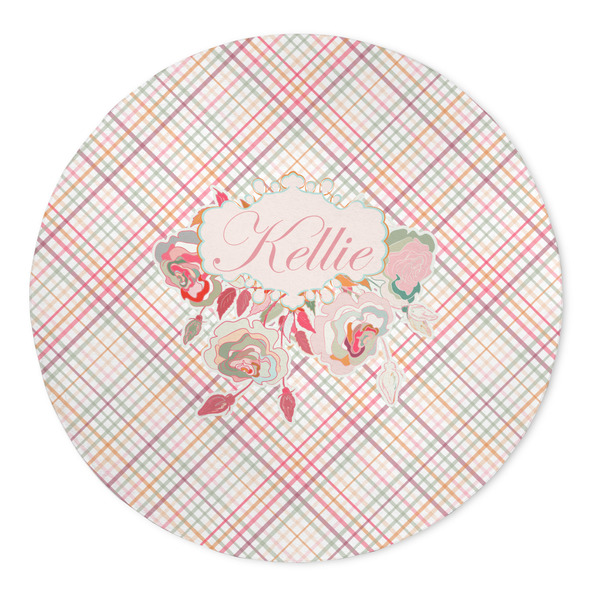 Custom Modern Plaid & Floral 5' Round Indoor Area Rug (Personalized)