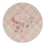 Modern Plaid & Floral Round Linen Placemat (Personalized)