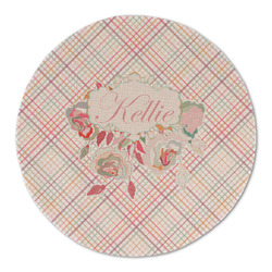 Modern Plaid & Floral Round Linen Placemat (Personalized)