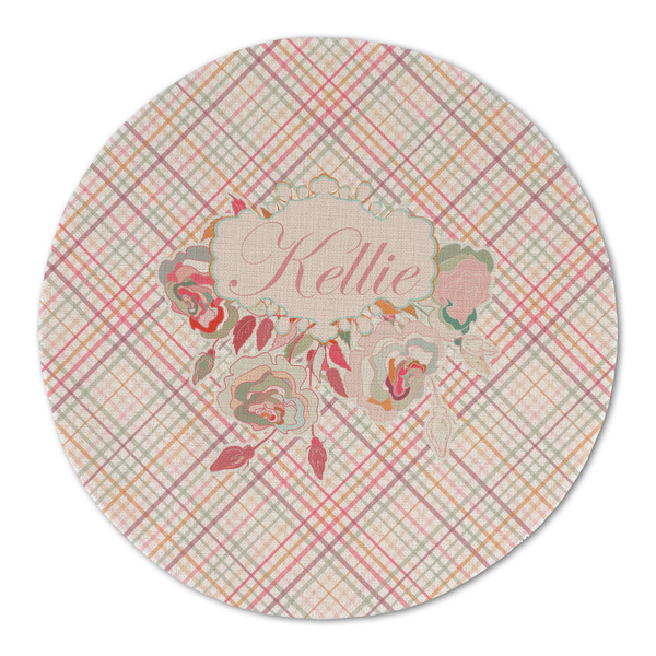 Custom Modern Plaid & Floral Round Linen Placemat (Personalized)