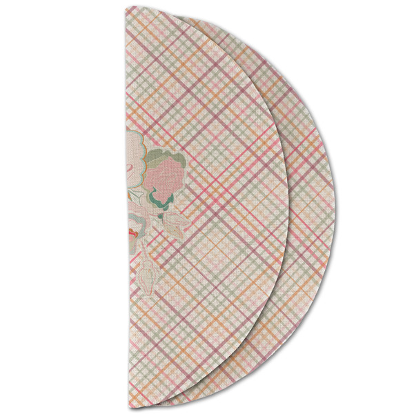 Modern Plaid & Floral Round Linen Placemats - HALF FOLDED (double sided)