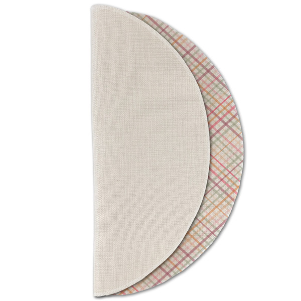 Modern Plaid & Floral Round Linen Placemats - HALF FOLDED (single sided)