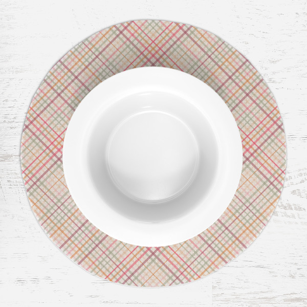 Modern Plaid & Floral Round Linen Placemats - LIFESTYLE (single)