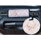 Modern Plaid & Floral Round Luggage Tag & Handle Wrap - In Context