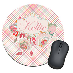 Modern Plaid & Floral Round Mouse Pad (Personalized)