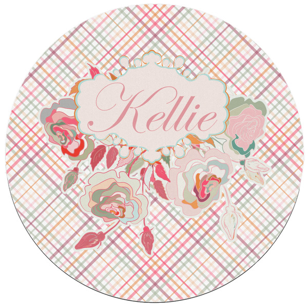 Modern Plaid & Floral Round Mousepad - APPROVAL