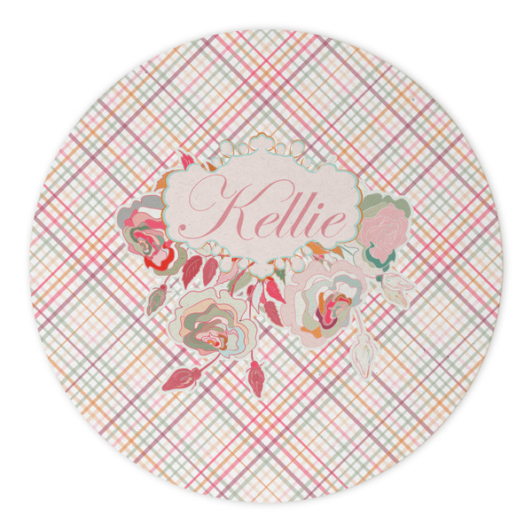 Modern Plaid & Floral Round Paper Coaster - Approval