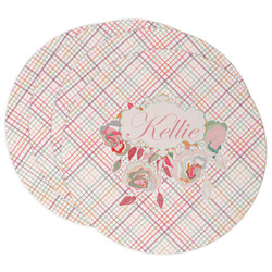 Modern Plaid & Floral Round Paper Coasters w/ Name or Text