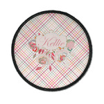 Modern Plaid & Floral Iron On Round Patch w/ Name or Text