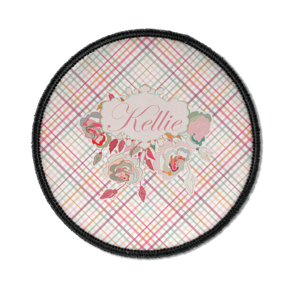 Custom Modern Plaid & Floral Iron On Round Patch w/ Name or Text