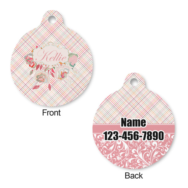 Modern Plaid & Floral Round Pet ID Tag - Large - Approval