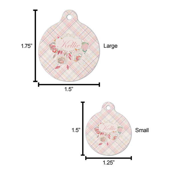 Modern Plaid & Floral Round Pet ID Tag - Large - Comparison Scale