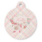 Modern Plaid & Floral Round Pet ID Tag - Large - Front