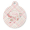 Modern Plaid & Floral Round Pet ID Tag (Personalized)