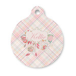 Modern Plaid & Floral Round Pet ID Tag - Small (Personalized)