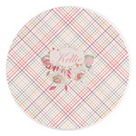 Modern Plaid & Floral Round Stone Trivet (Personalized)