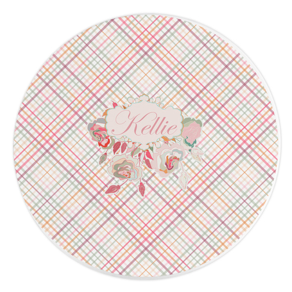 Custom Modern Plaid & Floral Round Stone Trivet (Personalized)