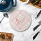 Modern Plaid & Floral Round Stone Trivet - In Context View