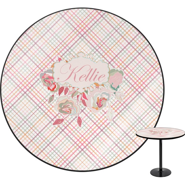 Custom Modern Plaid & Floral Round Table (Personalized)