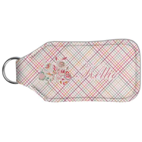 Modern Plaid & Floral Sanitizer Holder Keychain - Large (Back)