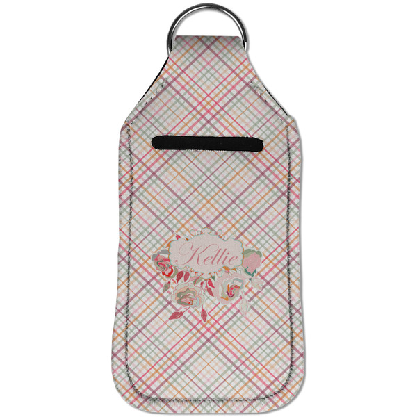 Modern Plaid & Floral Sanitizer Holder Keychain - Large (Front)