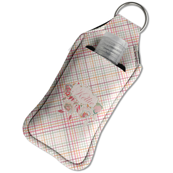 Modern Plaid & Floral Sanitizer Holder Keychain - Large in Case
