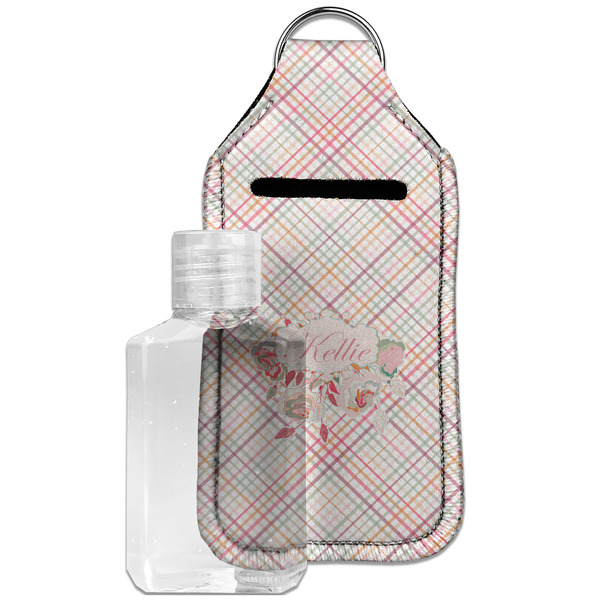 Modern Plaid & Floral Sanitizer Holder Keychain - Large with Case