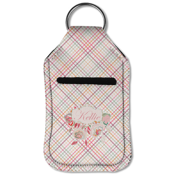 Modern Plaid & Floral Sanitizer Holder Keychain - Small (Front Flat)