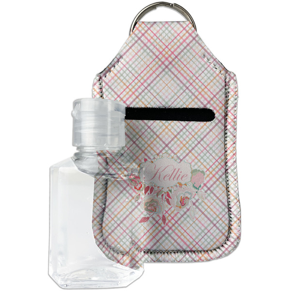 Custom Modern Plaid & Floral Hand Sanitizer & Keychain Holder - Small (Personalized)