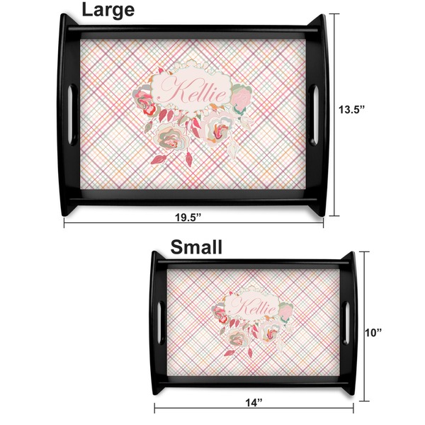 Modern Plaid & Floral Serving Tray Black Sizes