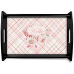 Modern Plaid & Floral Black Wooden Tray - Small (Personalized)