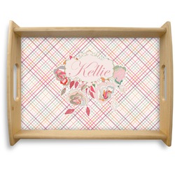 Modern Plaid & Floral Natural Wooden Tray - Large (Personalized)