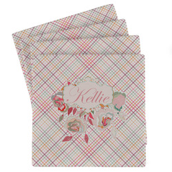 Modern Plaid & Floral Absorbent Stone Coasters - Set of 4 (Personalized)