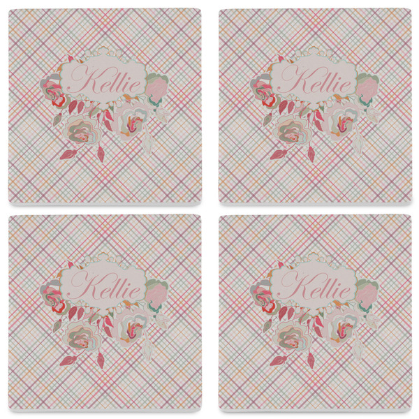 Modern Plaid & Floral Set of 4 Sandstone Coasters - See All 4 View